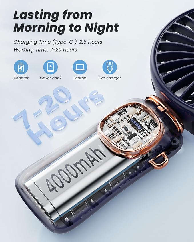 coldSky Portable Handheld Fan, 4000mAh Battery Operated Fan - Image 3