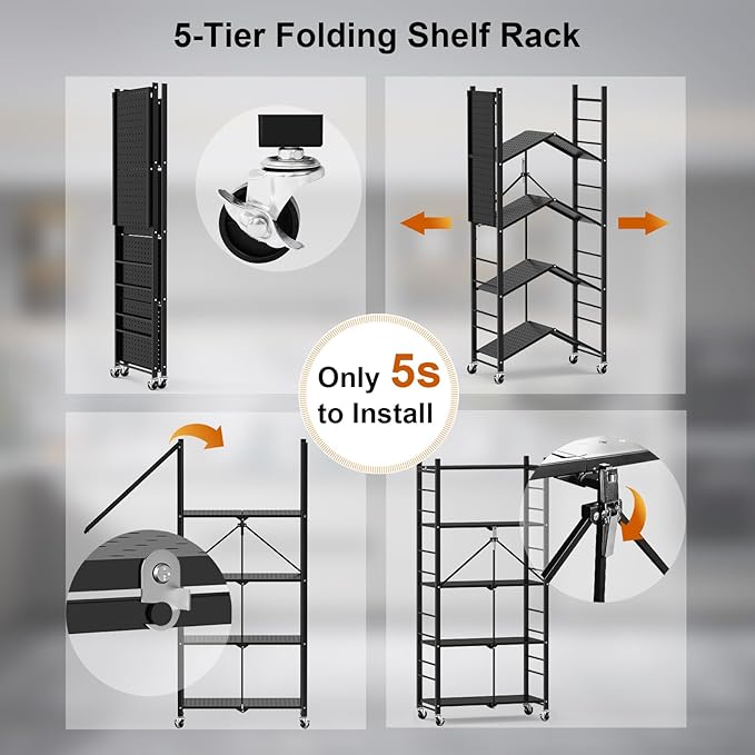 Himix Storage Shelves with 20 Hooks, 5-Tier Collapsible Organization Storage - Image 4