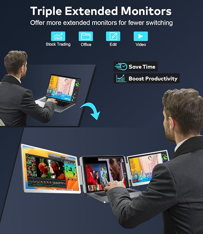 15.6" Laptop Screen Extender, Left Screen 360° Flip Triple Screen Monitor - Image 8