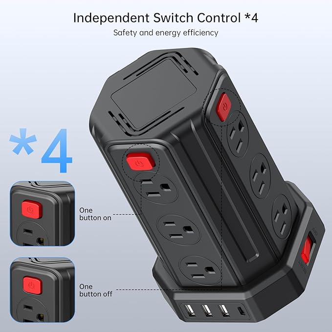 Power Strip Surge Protector, 10 Ft Extension Cord - Image 3