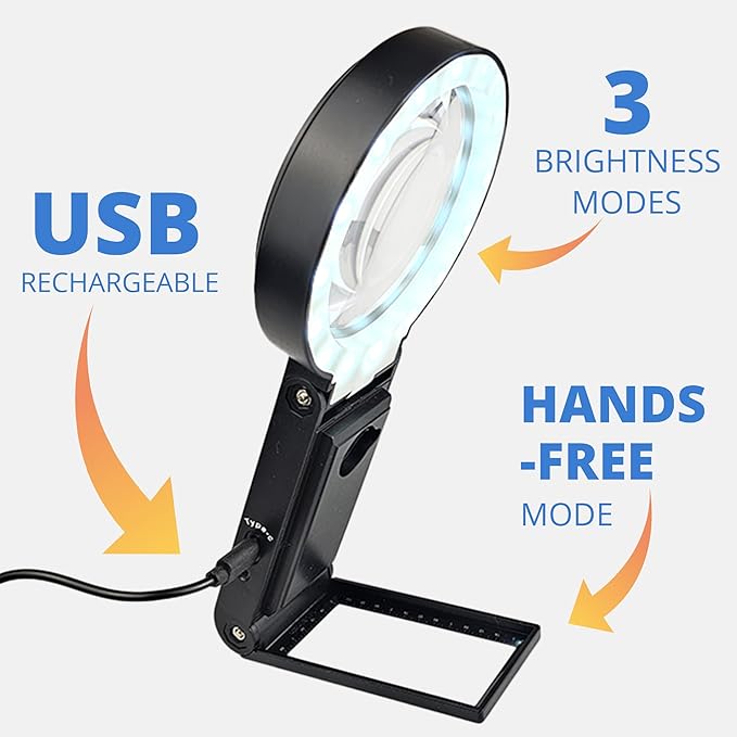 30x Hands-Free Magnifier with USB Rechargeable Ultra Bright LED Lights and Case - Image 4