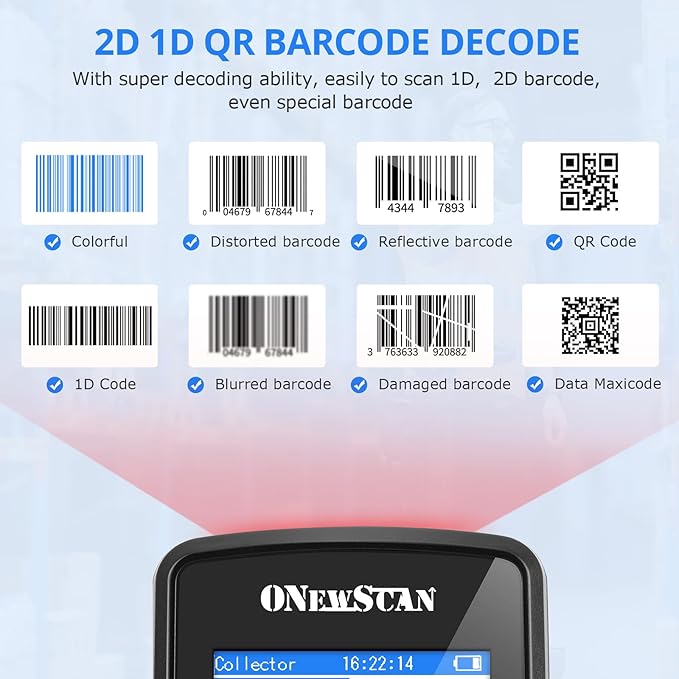 ONEWSCAN Wireless Barcode Scanner, Portable Inventory Scanner 1D&2D&PDF417 - Image 3