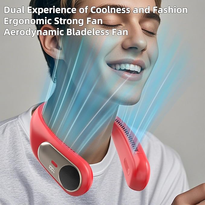 Portable Neck Fan, Personal Wearable Bladeless Fan, LED Display, 6000mAh USB - Image 7