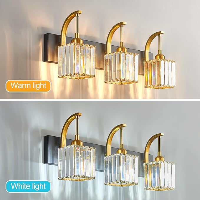 FDPBY Crystal Vanity Lights 3-Light Black Gold Bathroom Vanity Lights Modern - Image 2