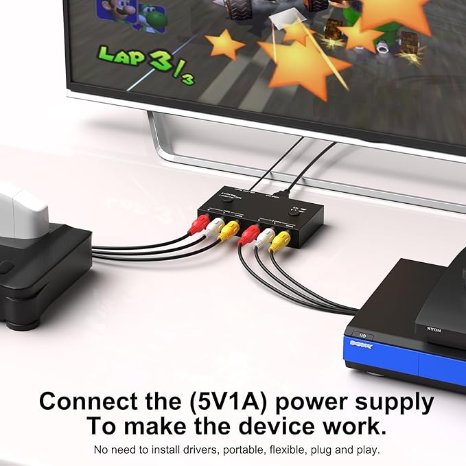 Dingsun 2 Port AV to HDMI Converter, RCA to HDMI Adapter Support 16:9/4:3 - Image 4