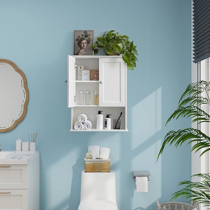White Bathroom Wall Cabinet Over The Toilet Storage Cabinet, 24x30 Inch Wood - Image 3