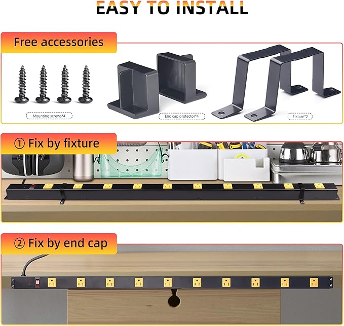 10 Outlet Long Power Strip Surge Protector, Heavy Duty Industrial Metal Power - Image 5