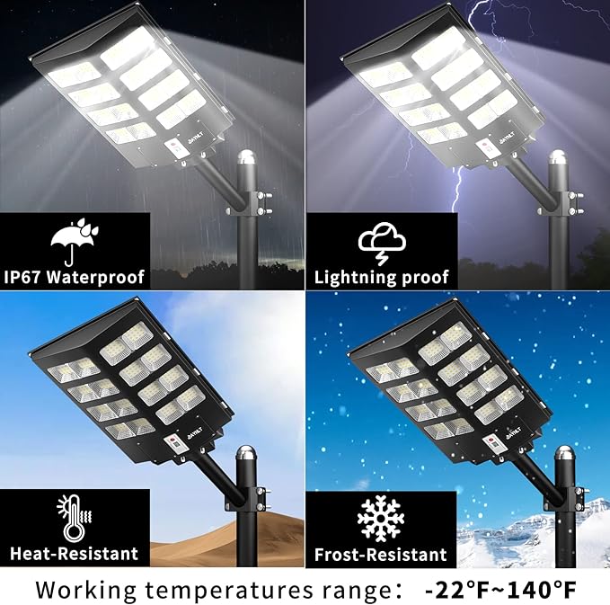 JAYNLT Y-3000W Solar Street Lights Outdoor, 300000LM 6500K Commercial Parking - Image 5