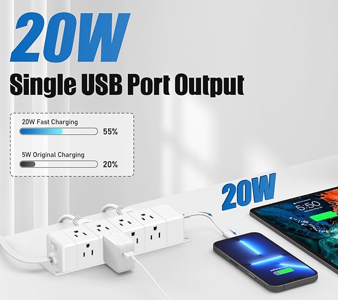 40W Fast Charging Under Desk Power Strip, 12 Outlet Mountable Power Strip - Image 2