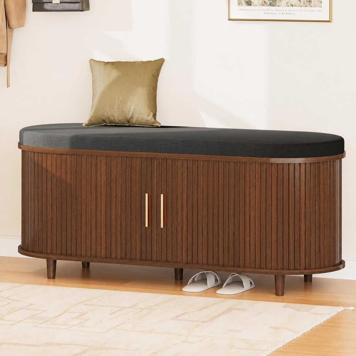 entryway bench with storage: 43.31" wooden bedroom shoe, main product view
