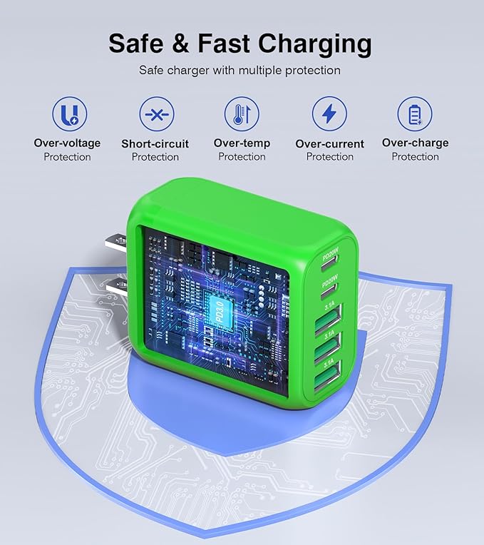 60W USB C Wall Charger Block, 5-Port C Charger Fast Charging Block PD Power - Image 3