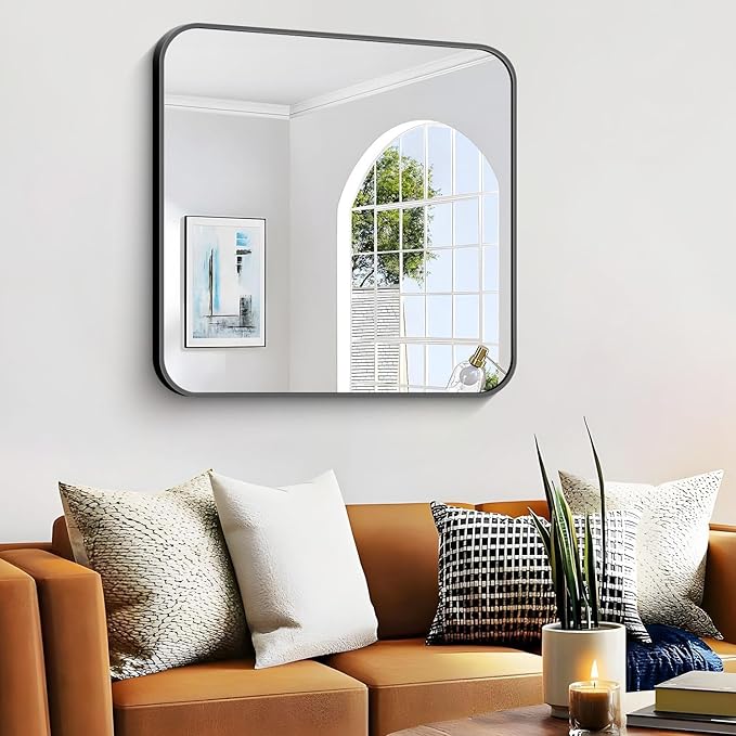 Bathroom Mirror, 40 x 36 inch Black Rectangle Wall Mirror, Metal Frame - Image 2