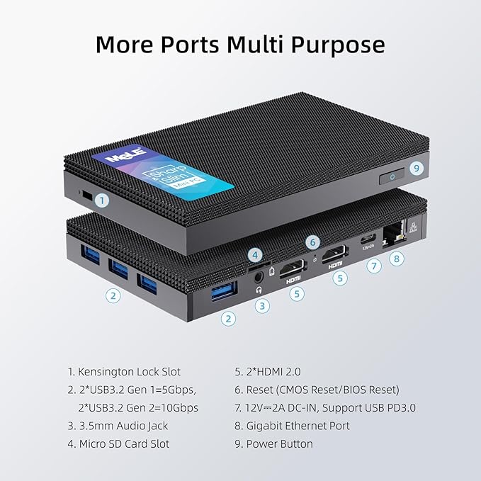 MeLE Fanless Mini PC Quieter3Q 11th Gen N5100 8GB 256GB, Micro Computer WiFi 5 - Image 7