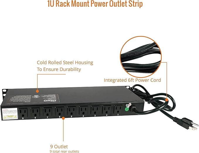 Tecmojo 9-Outlet Rack Mount Overloading Protection Circuit Breaker PDU Power - Image 5