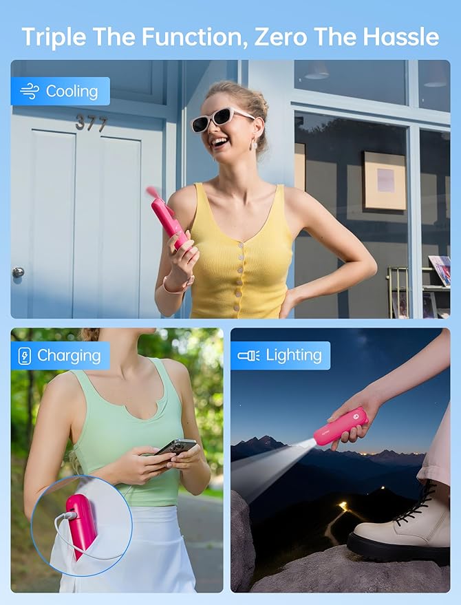 JISULIFE Handheld Mini Fan, 3 IN 1 USB Rechargeable Portable Fan - Image 2