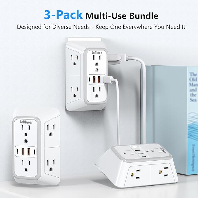 3 Pack Surge Protector Outlet Extender, 6 Outlet Splitter - Image 6