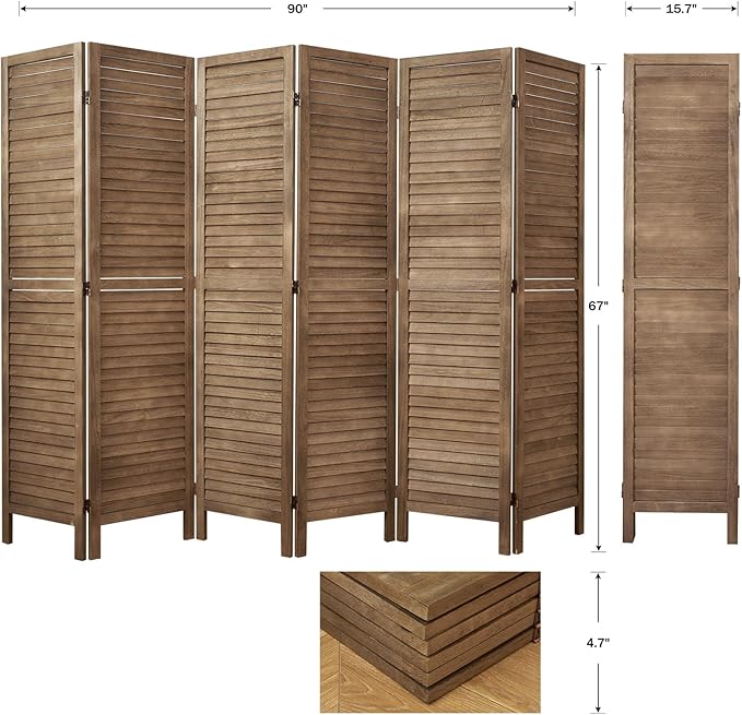 Room Dividers and Folding Privacy Screens, Wood Louvered Separators Divider Wall - Image 5
