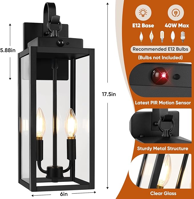 BesLowe 17.5” Upgraded Motion Sensor Outdoor Wall Lights, Dusk to Dawn Porch - Image 7