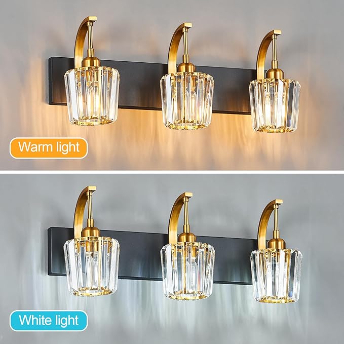FDPBY Modern Bathroom Vanity Light, 3-Light Black Gold Wall Sconce - Image 5