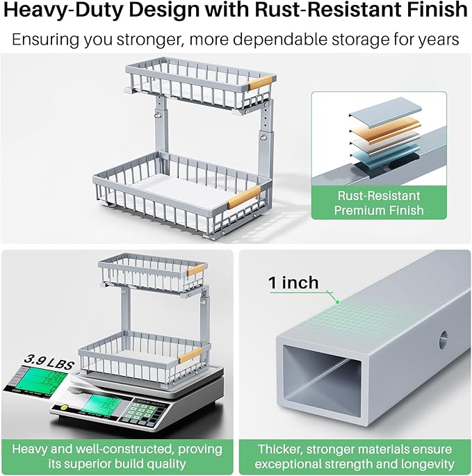Kitstorack Under Sink Organizer, 2 Packs 2 Tier Under Sink Organizers and - Image 5