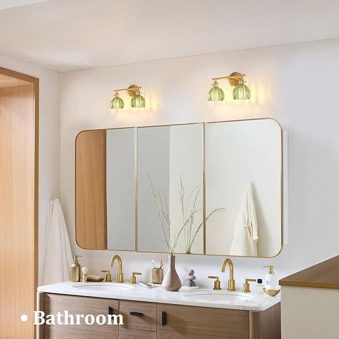Shenmoyl Bathroom Light Fixtures, 2-Light Brass Vanity Wall Light Over Mirror - Image 2