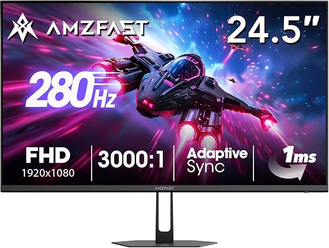 Amzfast 24.5 Inch FHD 280Hz/240Hz Gaming Monitor, 1ms Adaptive Sync, 10 Bit by Amzfast