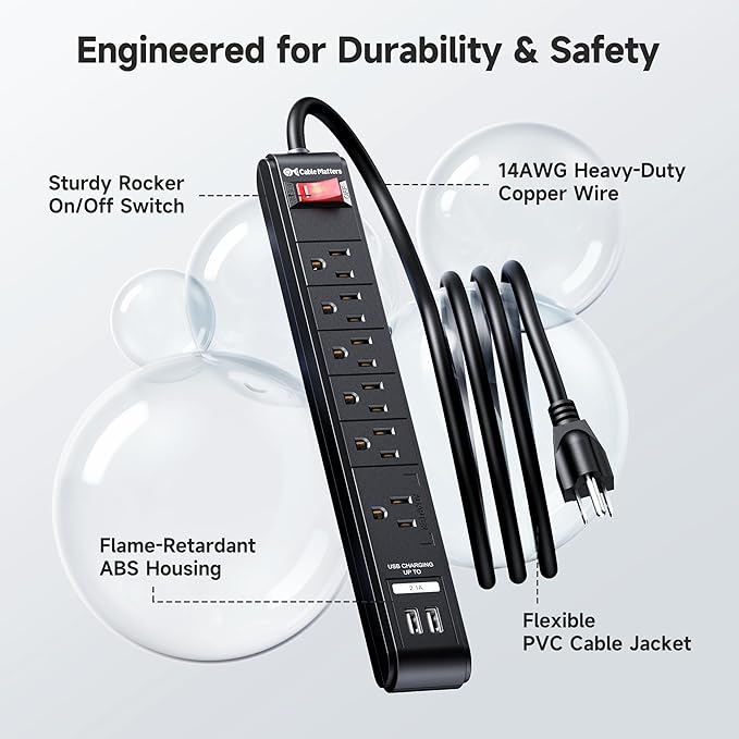 Cable Matters 2-Pack 6-Outlet Surge Protector Power Strip - 8ft - Image 5