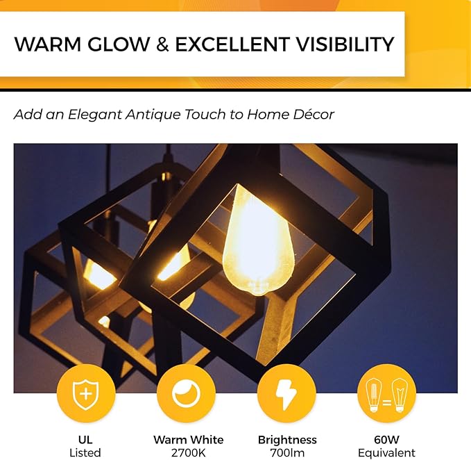 Hizashi Edison Bulb 60 Watt LED, 2700K Dimmable LED Light Bulbs E26 Base - Image 3