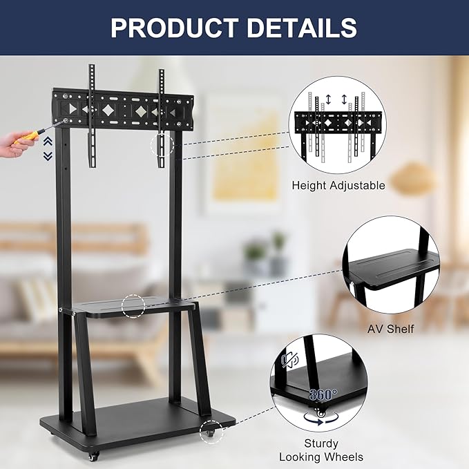Maiproo Rolling TV Stand with Wheels - Image 4