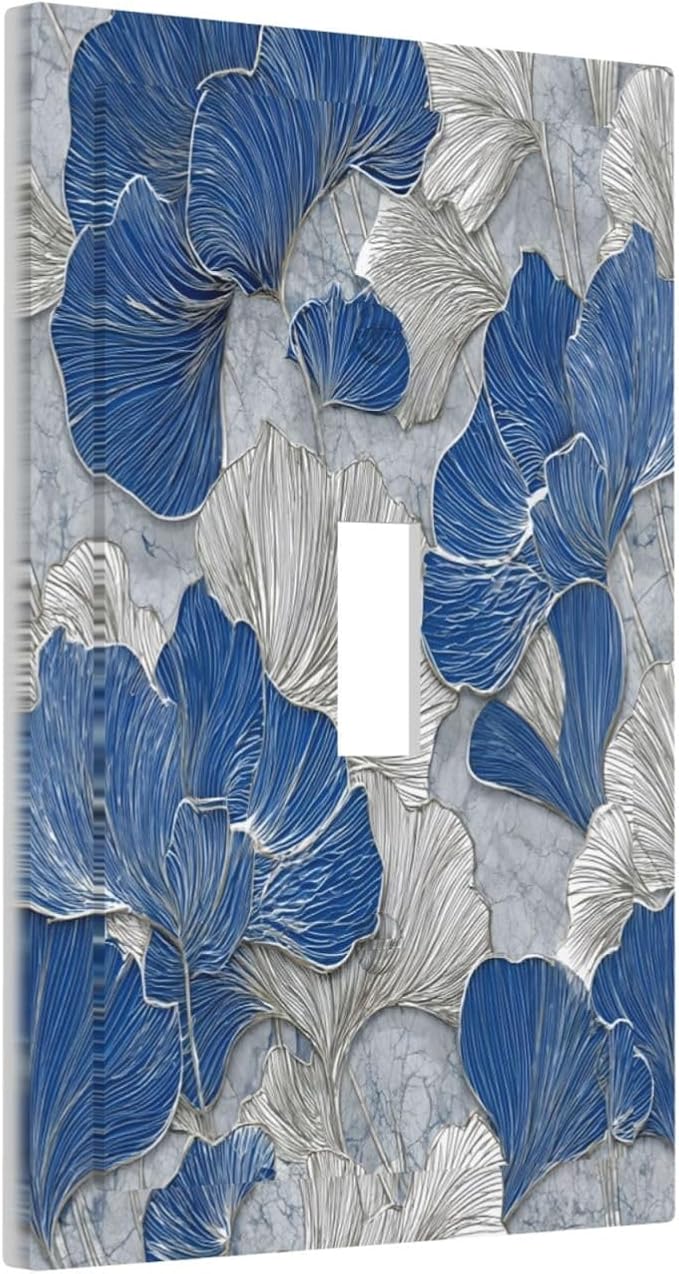 Bvtewkhz Abstract Blue Marble Plant Leaves 1 Gang Single Toggle Decorative by Unknown