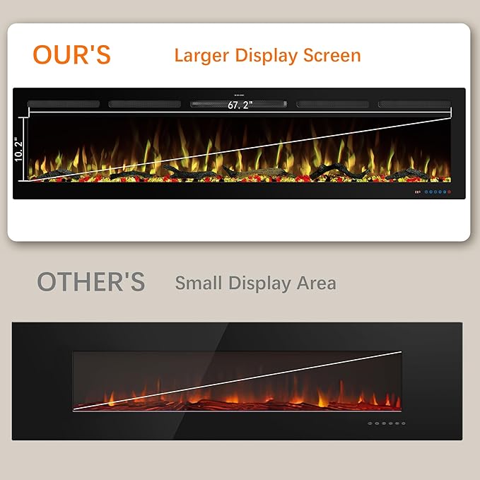 72" WiFi Electric Fireplace, Recessed and Wall Mounted Fireplace Heater - Image 5