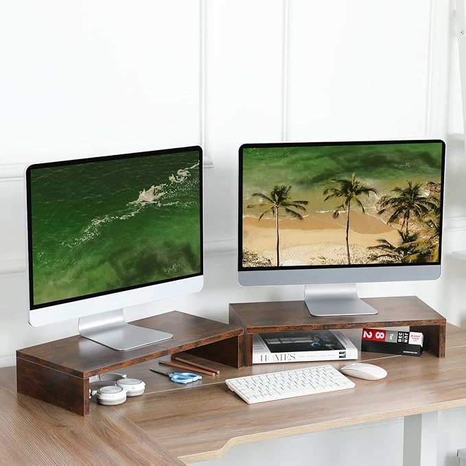 TEAMIX 2 Pack Monitor Stand Riser-20 inch, Wooden Tabletop Shelf - Image 2
