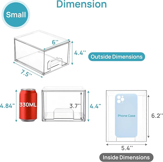 Vtopmart 10 Pack Clear Small Stackable Storage Drawers, Acrylic Bathroom Makeup - Image 2