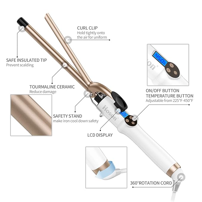 Hoson 1/2 Inch Curling Iron Professional, Ceramic Tourmaline Curl Wand Barrel - Image 5