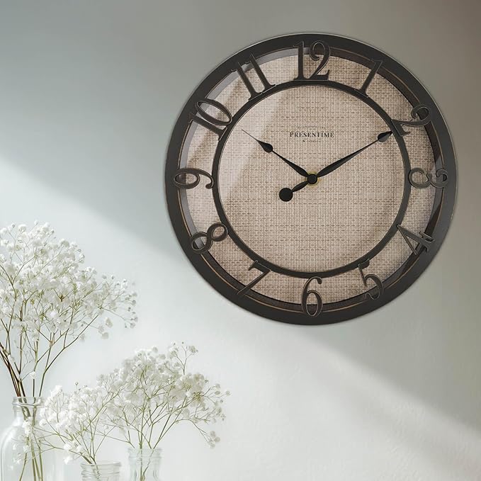 Presentime & Co 10" Farmhouse Series Wall Clock, Cottage Style, Faux Burlap - Image 5
