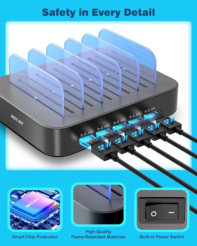 MSTJRY Charging Station for Multiple Devices : 5 Port Multi USB-A Charger - Image 3