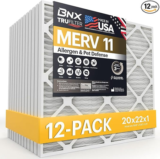 BNX TruFilter 20x22x1 Air Filter MERV 11- MADE IN USA by BNX