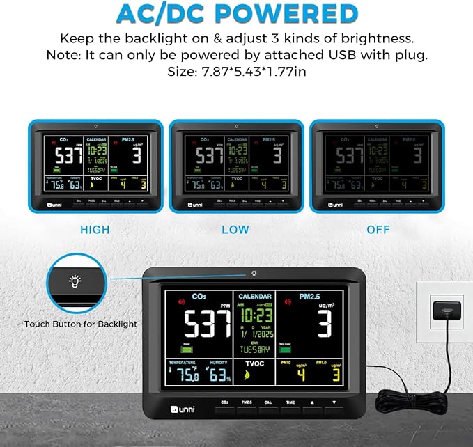 Air Quality Monitor Indoor 7" Display + Alerts, CO2 Monitor PM2.5 PM1.0 PM10 - Image 6