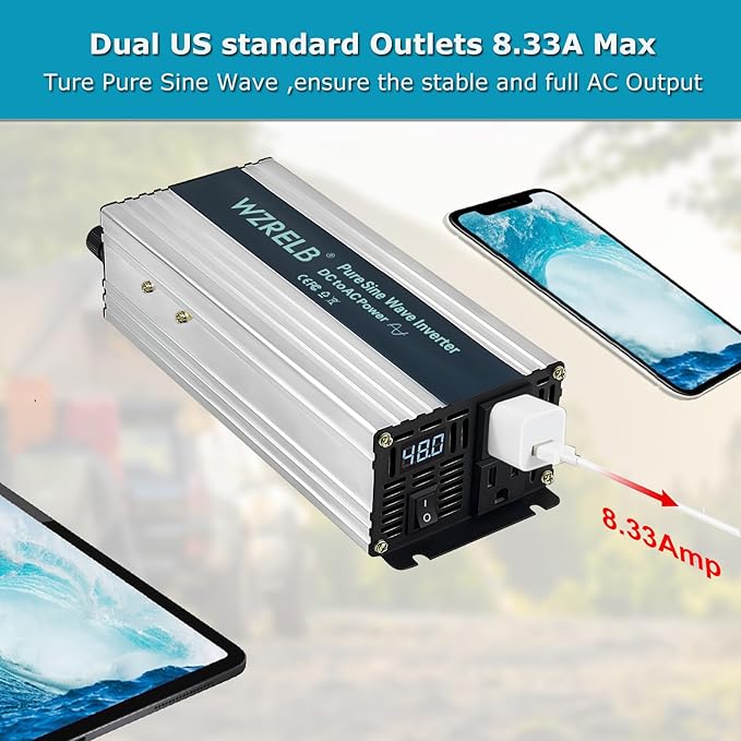 WZRELB 1000W Pure Sine Wave Inverter 48V DC to 110V 120V AC Power Converter - Image 4