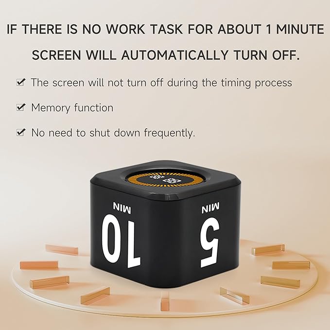 Rotating Productivity Timer 5, 50 Minutes Preset, Desk Cube w/Gravity Sensor - Image 7