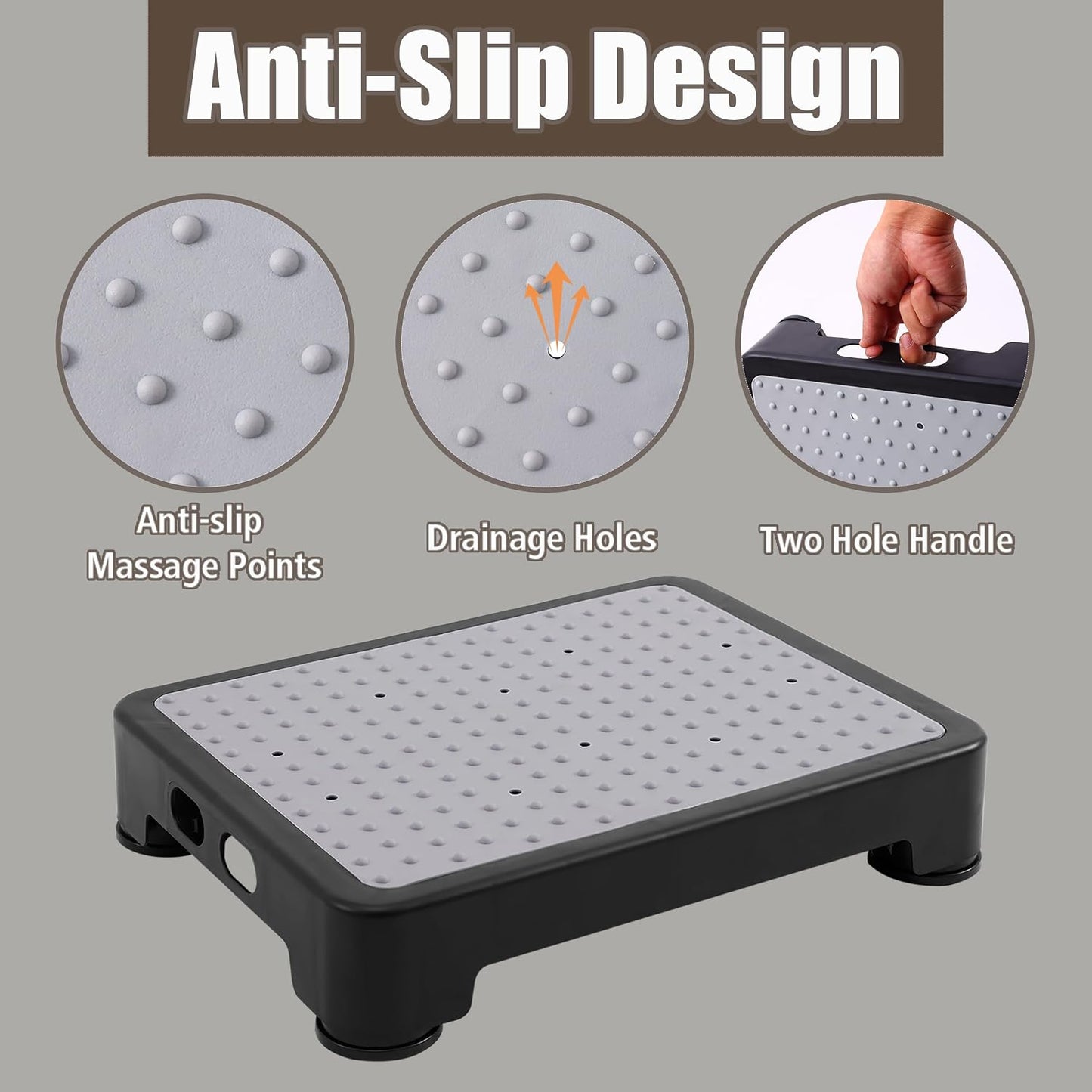 CHIKILLA Adjustable Step Stool for Seniors, 6-Leg Stability, Gray | Non-Slip Rubber Surface, 4 Heights 3.4 To 5.4 Inches, Wide 16.5x12.6 Inch Base, 650lb Heavy Duty