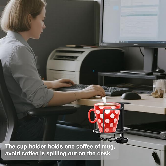 2-in-1 Desk Cup Holder, Anti-Spill Table Water Bottle Holder, Clamp On Table - Image 4