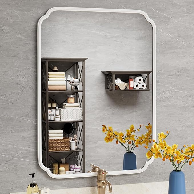 White Bathroom Vanity Mirror for Over Sink 30" x 40" Modern Rounded Corner by FerytangeHome