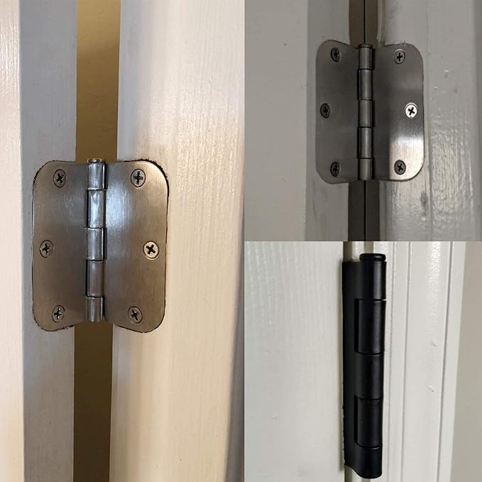 42 Pack Rounded Door Hinges Brushed Nickel 3.5 Inch Interior 5/8" 3-1/2" Flat - Image 6