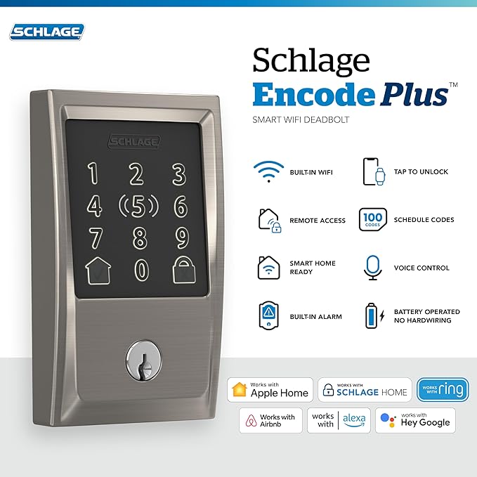 Schlage BE499WB CEN 619 Encode Plus WiFi Deadbolt Smart Lock, Keyless Entry - Image 2