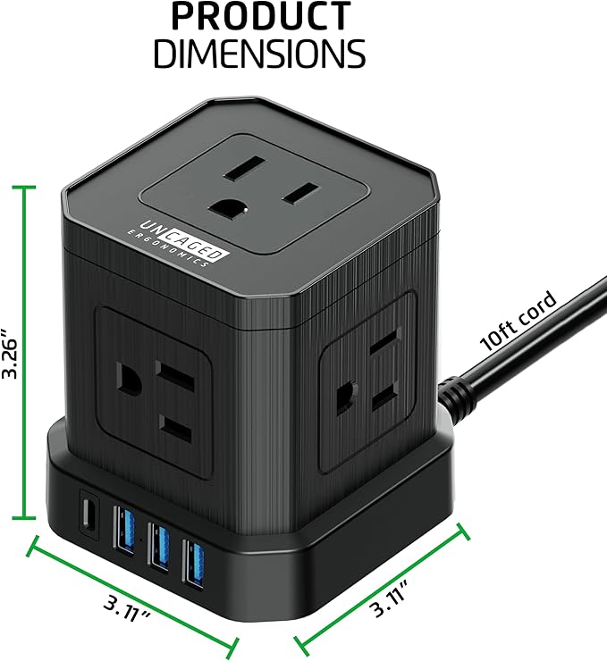 Cube Power Strips with Surge Protection, 10ft Extension Cord with Multiple - Image 2