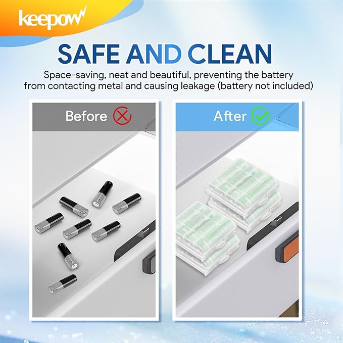 KEEPOW 20 Pcs AA/AAA Battery Storage Case Holder Box - Image 2
