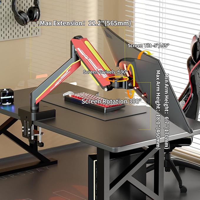 Heavy Duty Monitor Arm for Ultrawide Screen up to 49 inches, 44 lbs, Gas Spring - Image 4