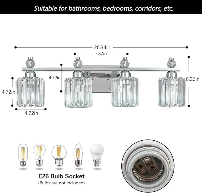 FDPBY Bathroom Vanity Lights 4-Light Chrome Modern Crystal Vanity Light - Image 5