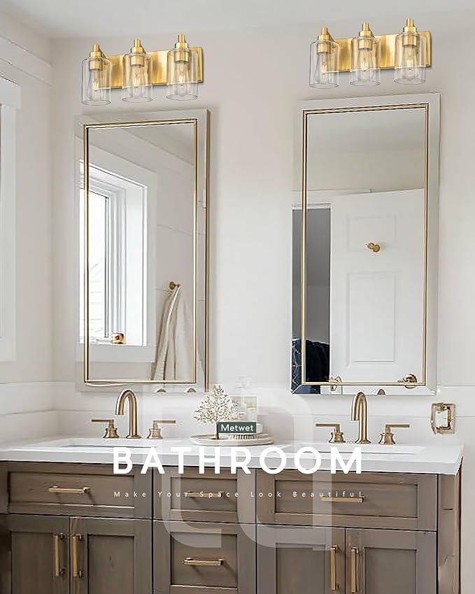 METWET 3-Light Bathroom Light Fixtures, Brushed Gold Vanity Light - Image 5